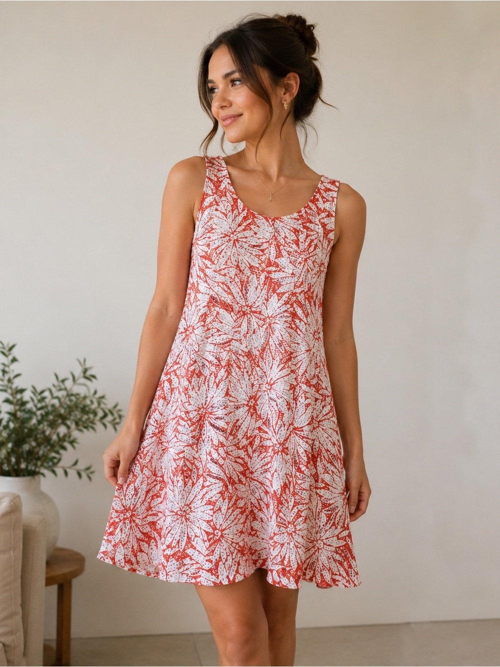 Perceptions orange and white dress Medium